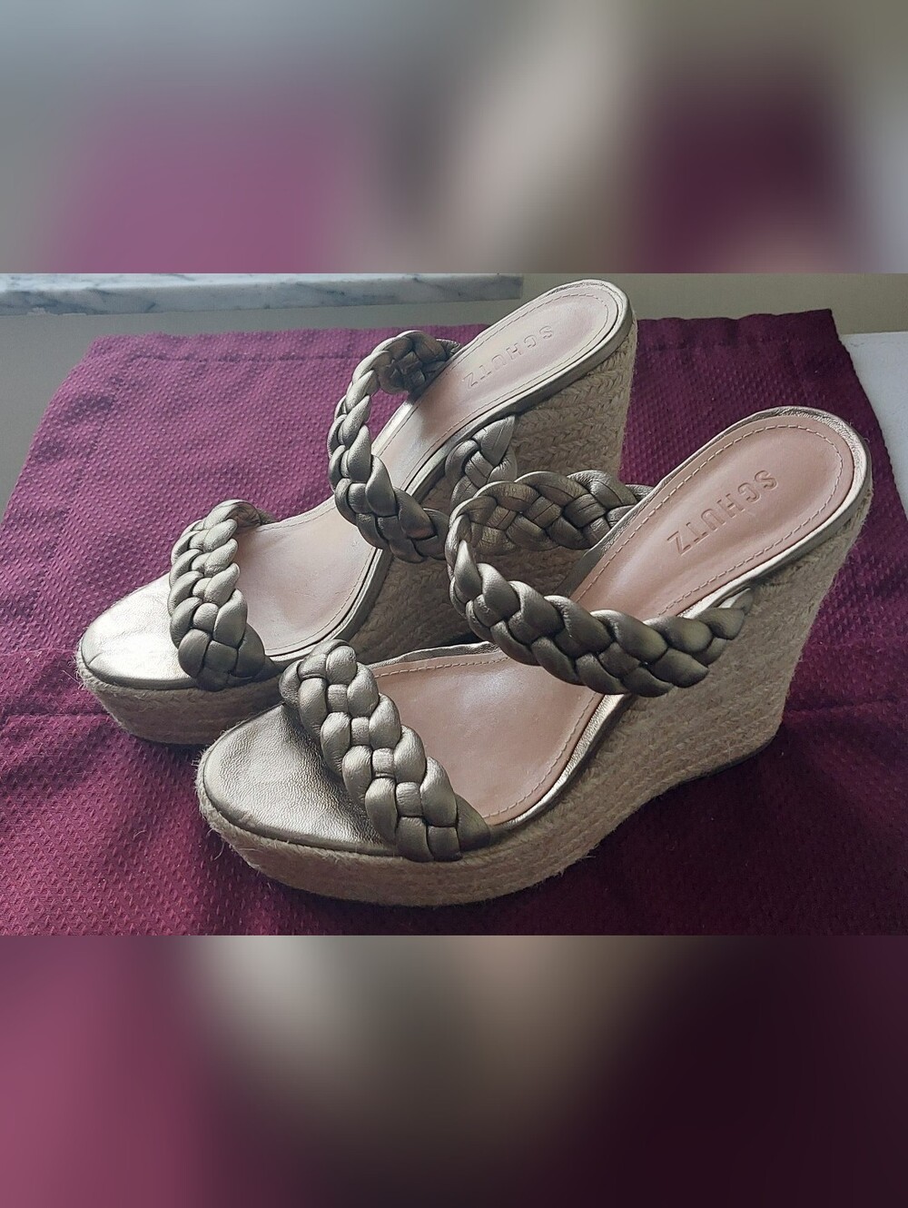 Schutz Platform Wedge Slide In Gold
